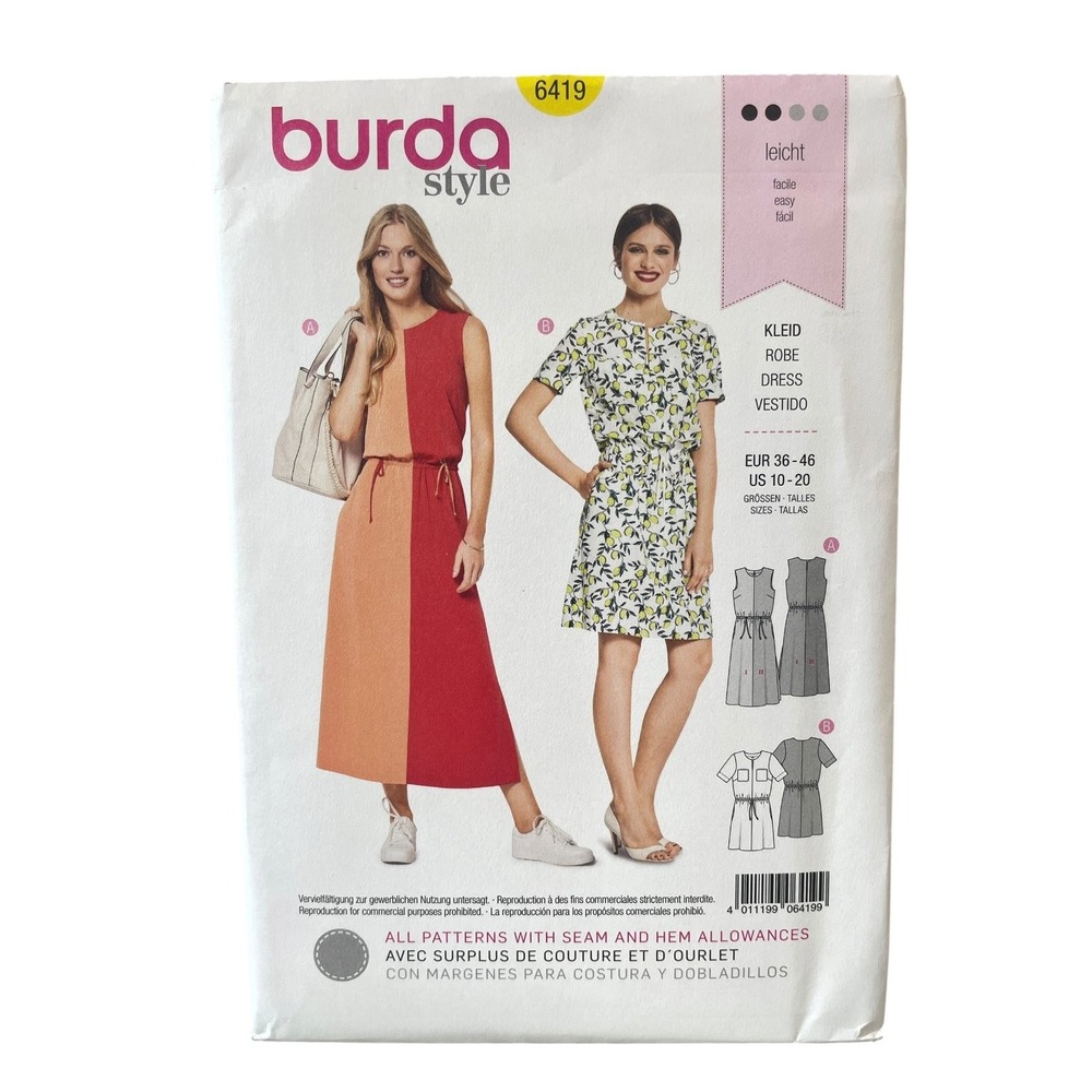 Burda Style 6419 Sewing Pattern Women US 10-20 Multi Easy Drawstring Maxi Dress